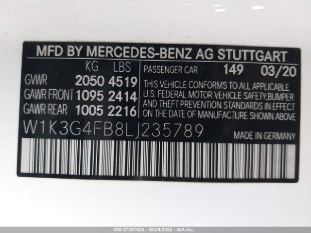 W1K3G4FB8LJ235789 Mercedes-Benz A-class A 220