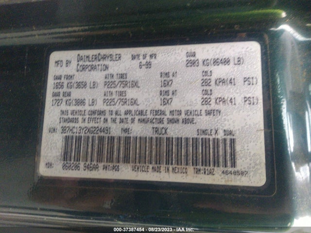 1999 DODGE RAM 1500 VIN: 3B7HC13Y2XG224491
