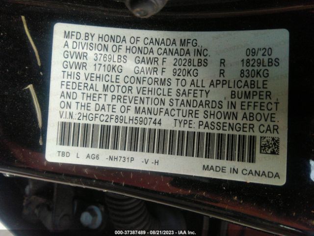 2HGFC2F89LH590744 Honda Civic Sedan Sport