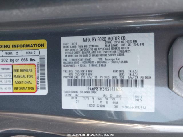 1FA6P8TH3N5141683 Ford Mustang Ecoboost