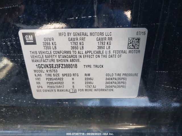 Chevrolet Silverado 1500 Ltz 2015 1GCVKSEJ3FZ388018 Image 15