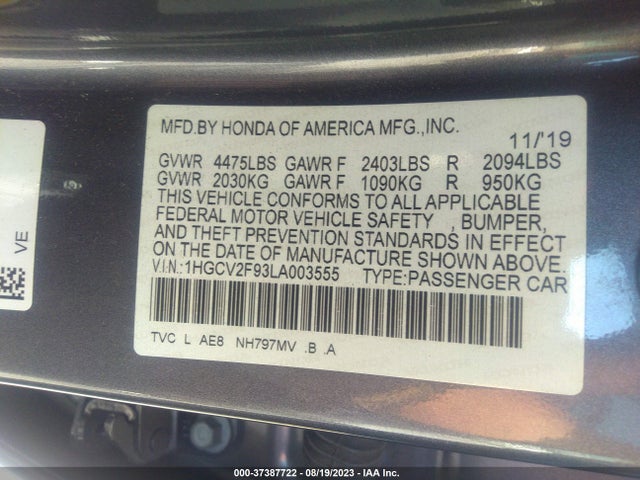 Honda Accord Touring 2020 1HGCV2F93LA003555 Image 9