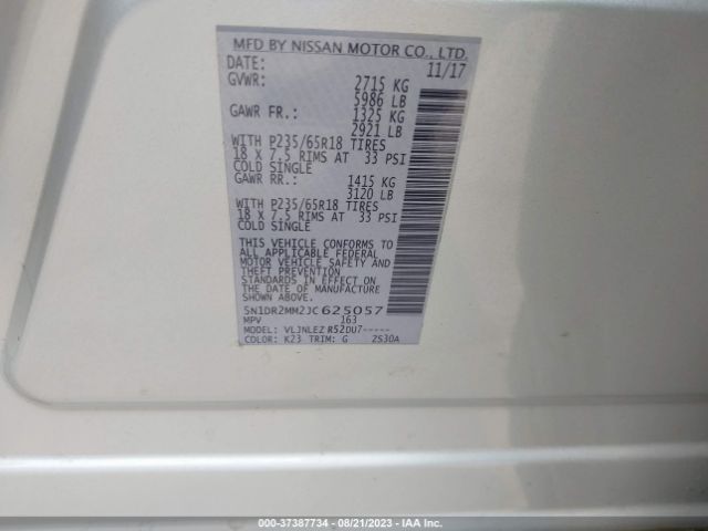 5N1DR2MM2JC625057 Nissan Pathfinder Sv