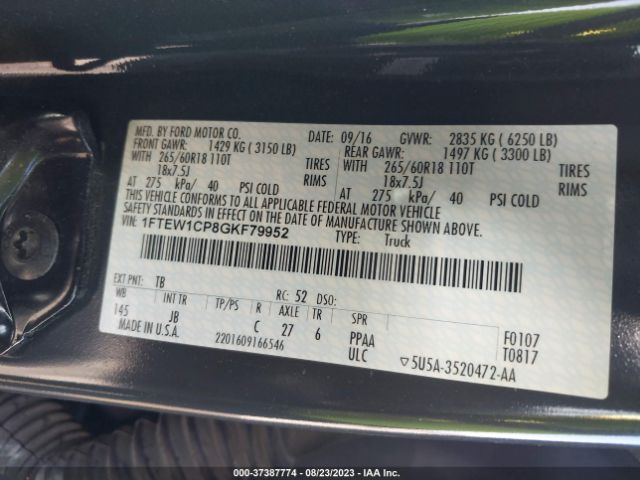 1FTEW1CP8GKF79952 Ford F-150 Xl/lariat/xlt