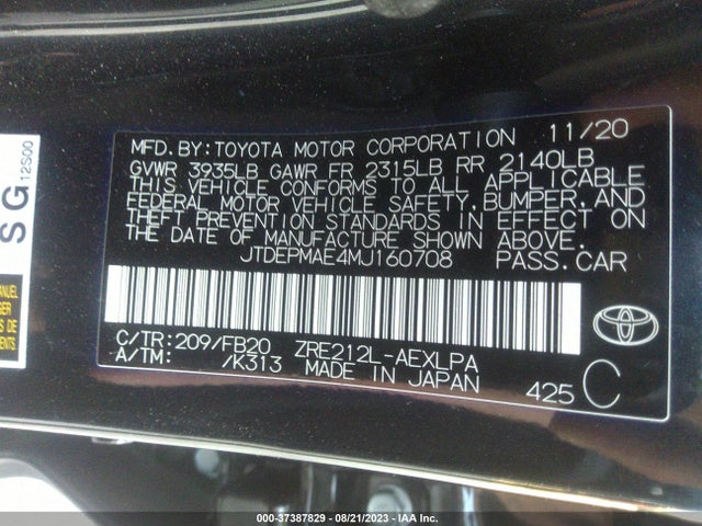 Toyota COROLLA LE 2021 JTDEPMAE4MJ160708 Image 9