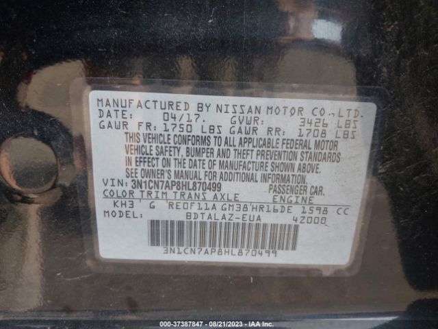 3N1CN7AP8HL870499 Nissan Versa Sedan S Plus