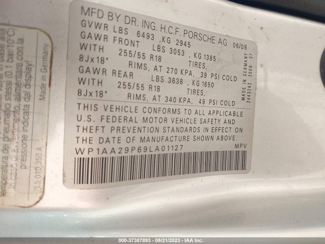 2009 PORSCHE CAYENNE WP1AA29P69LA01127 Photo 8