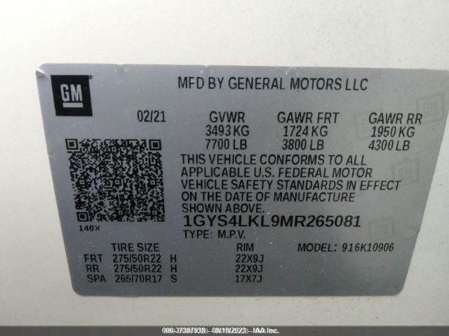 1GYS4LKL9MR265081 Cadillac Escalade Esv Premium Luxury