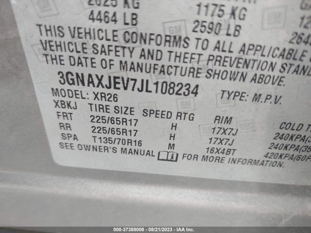 Chevrolet EQUINOX LT 2018 3GNAXJEV7JL108234 Image 9