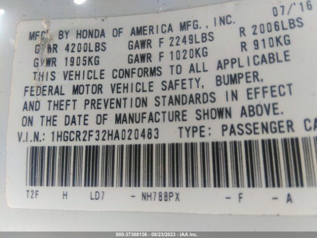 1HGCR2F32HA020483 Honda Accord Sedan Lx