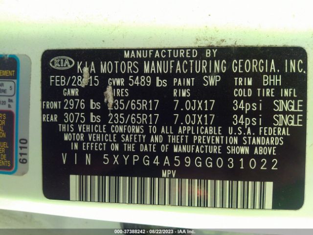 5XYPG4A59GG031022 KIA SORENTO LX