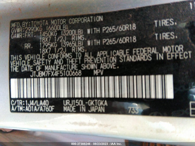 JTJBM7FX4F5100668 Lexus GX 460