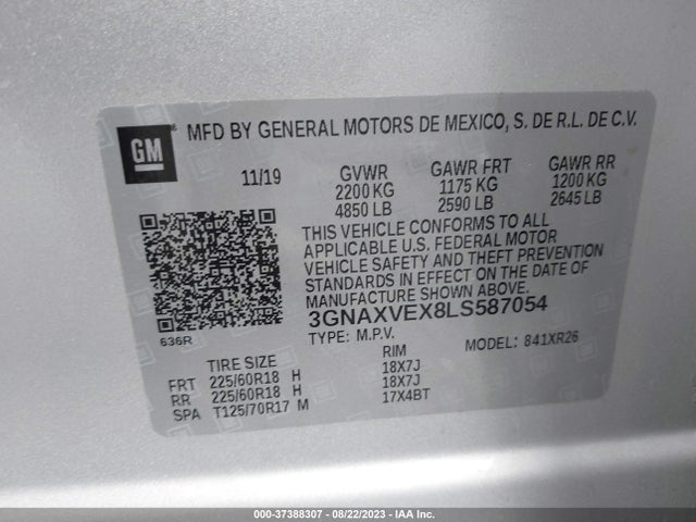 Chevrolet EQUINOX LT 2020 3GNAXVEX8LS587054 Image 9
