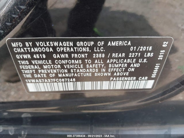 1VWAS7A37FC067246 Volkswagen Passat 1.8t Wolfsburg Ed