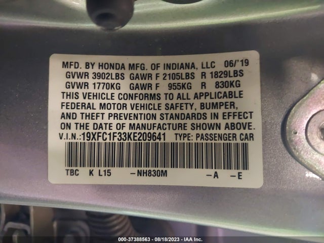 Honda Civic Sedan Ex 2019 19XFC1F33KE209641 Image 16