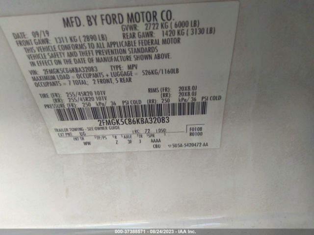 2FMGK5C86KBA32083 Ford FLEX SEL