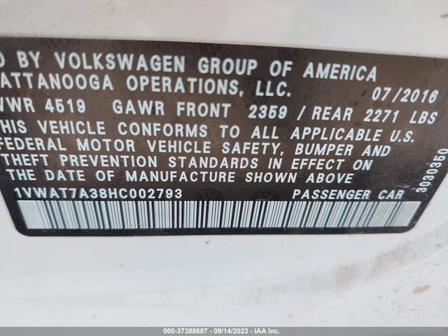 1VWAT7A38HC002793 Volkswagen Passat 1.8t S
