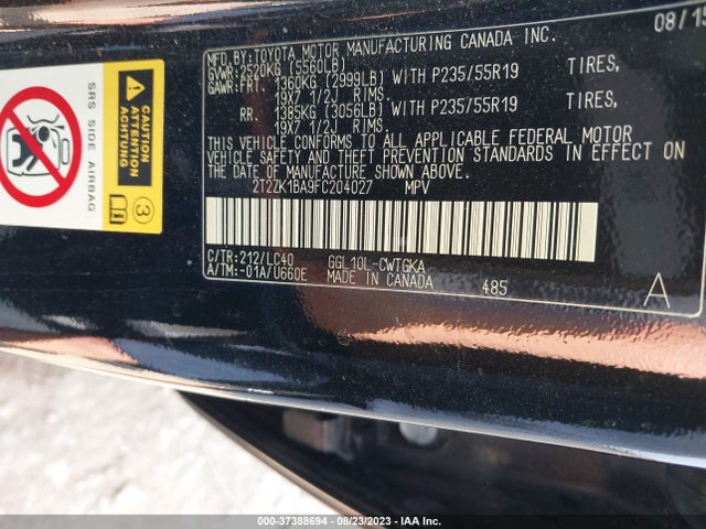 2T2ZK1BA9FC204027 Lexus RX 350