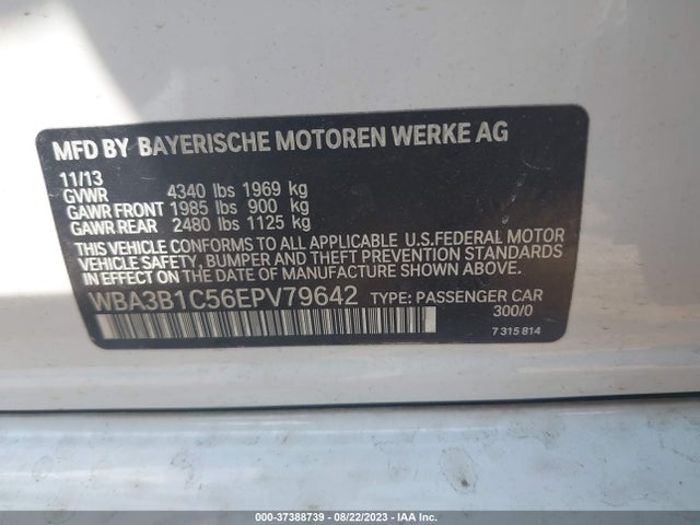 2014 BMW 3 SERIES 320I VIN: WBA3B1C56EPV79642
