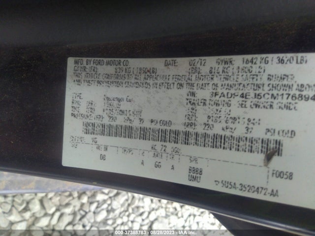 2012 FORD FIESTA SE VIN: 3FADP4EJ5CM176894