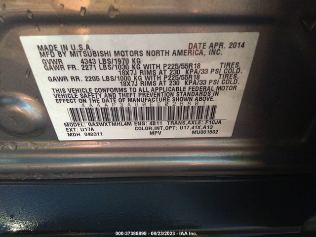 2014 MITSUBISHI OUTLANDER SPORT ES VIN: 4A4AP3AU0EE026801