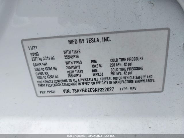 7SAYGDEE9NF322027 Tesla Model Y Long Range