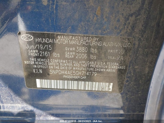 2016 HYUNDAI ELANTRA SE VIN: 5NPDH4AE5GH714179
