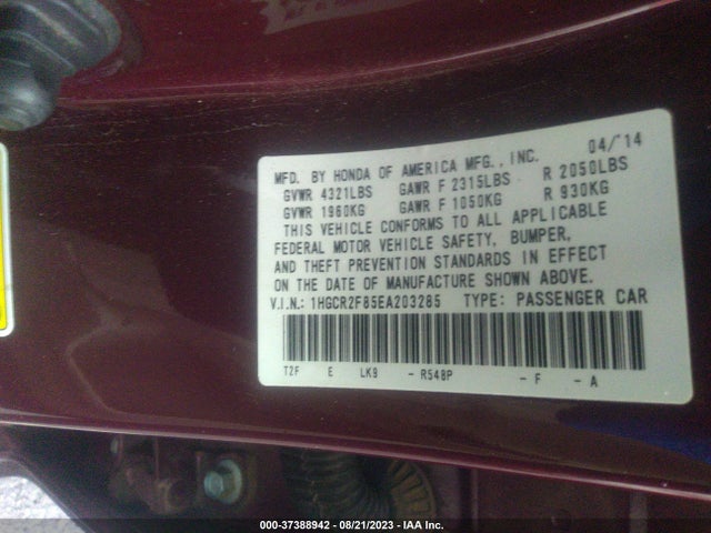 Honda Accord Sedan Ex-l 2014 1HGCR2F85EA203285 Image 9