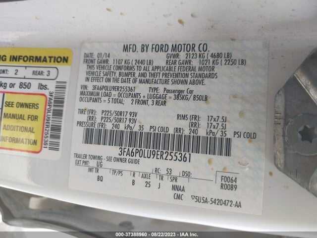 2014 FORD FUSION SE HYBRID VIN: 3FA6P0LU9ER255361