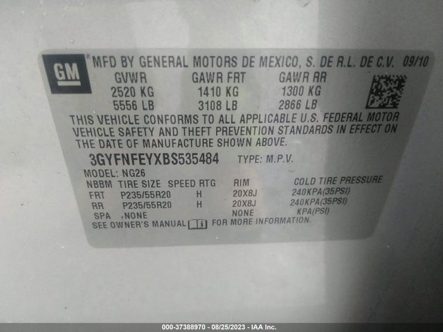 2011 CADILLAC SRX PREMIUM COLLECTION VIN: 3GYFNFEYXBS535484