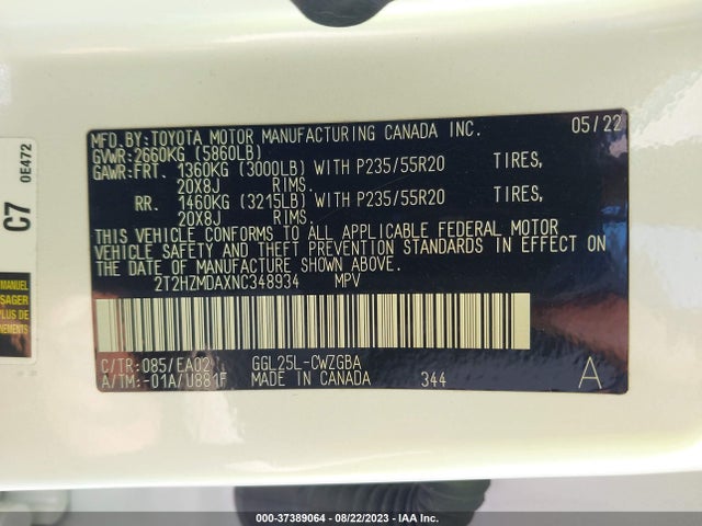 2T2HZMDAXNC348934 Lexus RX 350