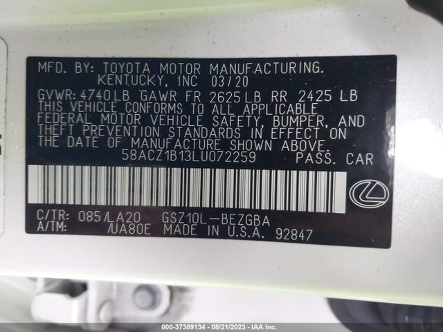 2020 Lexus ES, VIN: 58ACZ1B13LU072259