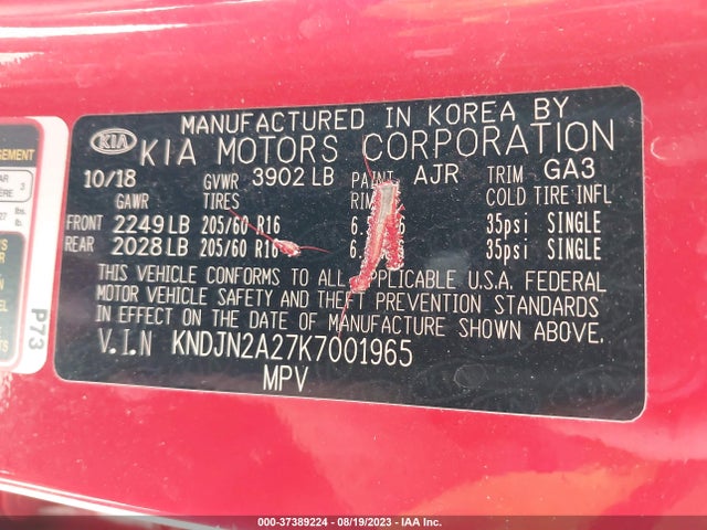 KIA Soul Base 2019 KNDJN2A27K7001965 Image 9
