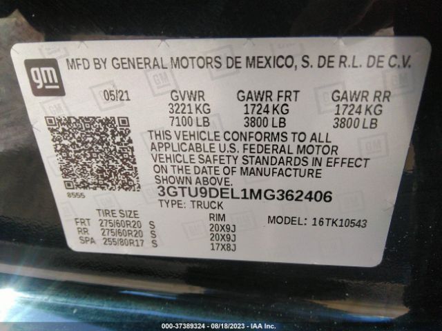 3GTU9DEL1MG362406 GMC Sierra 1500 Slt