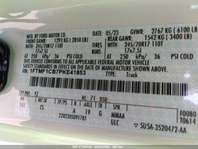 1FTMF1CB7PKE41853 Ford F-150 Xl/xlt