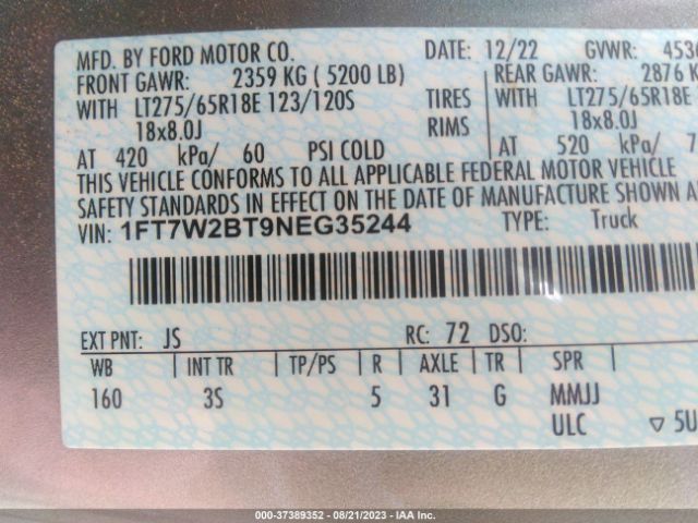 1FT7W2BT9NEG35244 Ford Super Duty F-250 Srw Xl/xlt/lariat