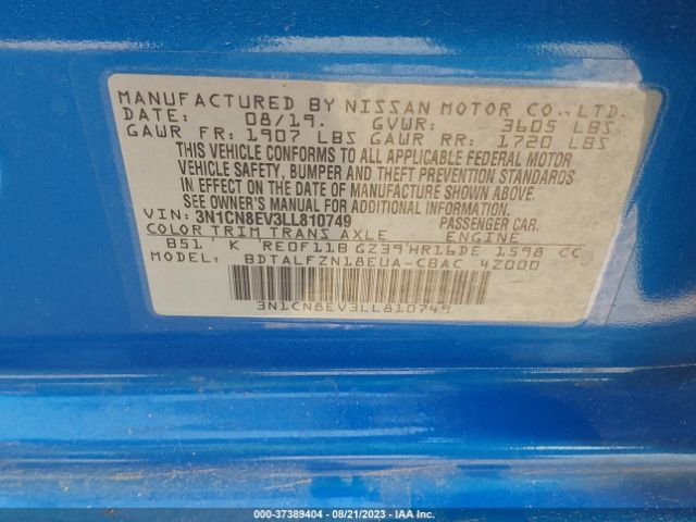 3N1CN8EV3LL810749 Nissan VERSA SV