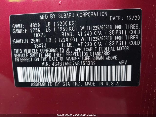 4S4BTANC7M3158389 Subaru Outback Limited