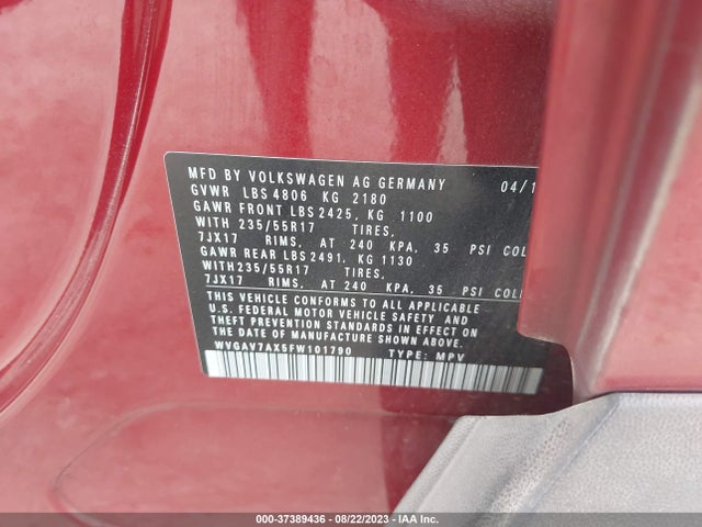 WVGAV7AX5FW101790 Volkswagen TIGUAN SE
