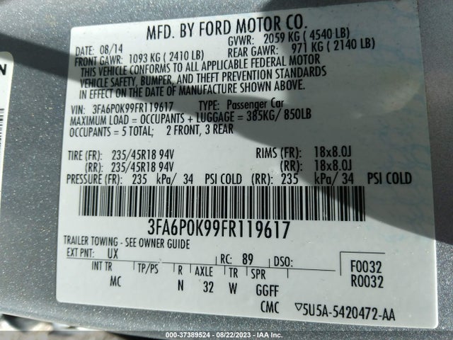 Ford Fusion Titanium 2015 3FA6P0K99FR119617 Image 9