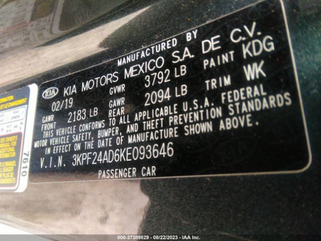 3KPF24AD6KE093646 KIA Forte Lxs