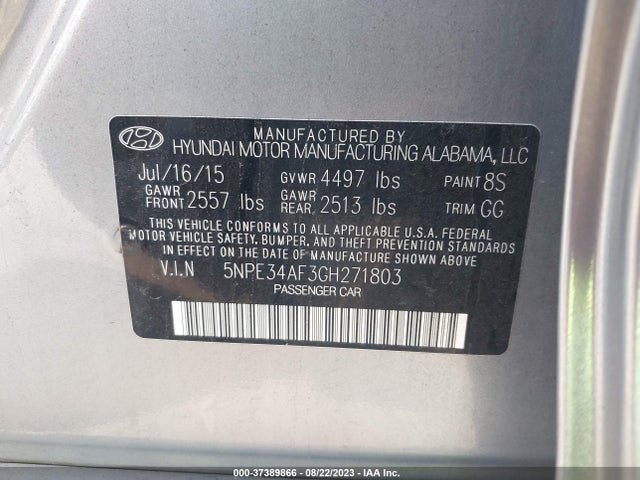 2016 HYUNDAI SONATA 5NPE34AF3GH271803 Photo 8