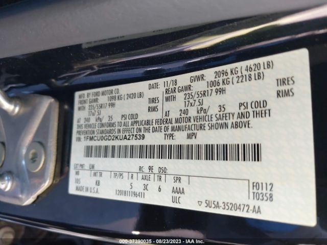 1FMCU0GD2KUA27539 Ford ESCAPE SE