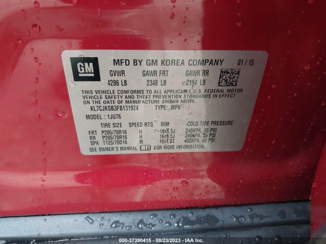 Chevrolet TRAX LS 2015 KL7CJKSB3FB131924 Image 9