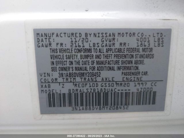 3N1AB8DV8MY208452 Nissan SENTRA SR