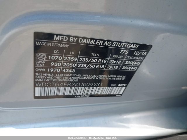 WDCTG4EB2KU009931 Mercedes-Benz Gla Gla 250