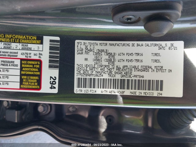 2021 TOYOTA TACOMA 4WD SR5/TRD SPORT VIN: 3TMDZ5BN0MM106254
