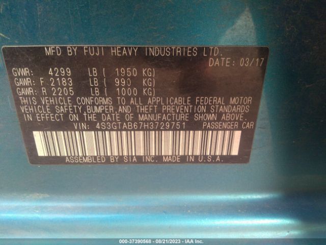 4S3GTAB67H3729751 Subaru Impreza Premium
