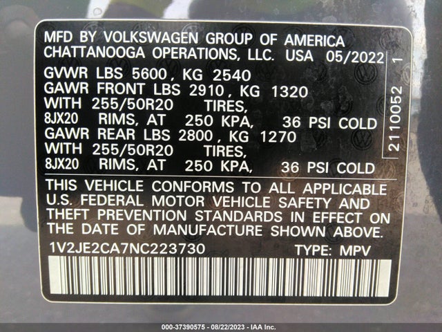 1V2JE2CA7NC223730 Volkswagen Atlas Cross Sport 3.6l V6 Se W/technology