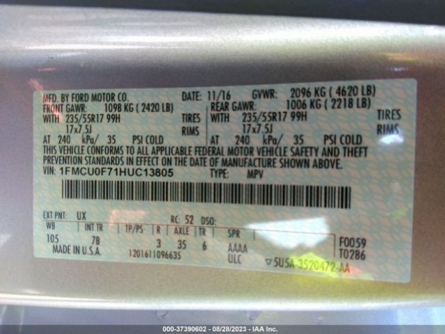 1FMCU0F71HUC13805 Ford ESCAPE S